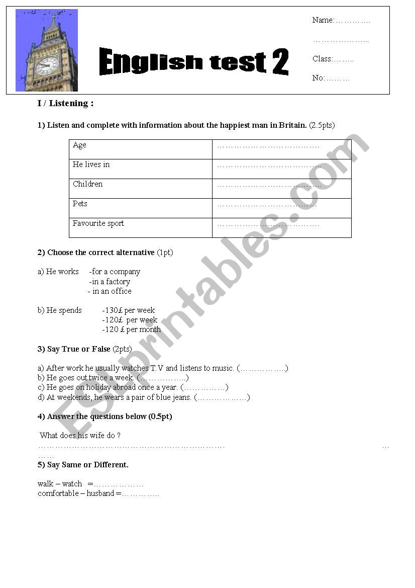 Mid term test 2 for 8th formers tunisian curriculum