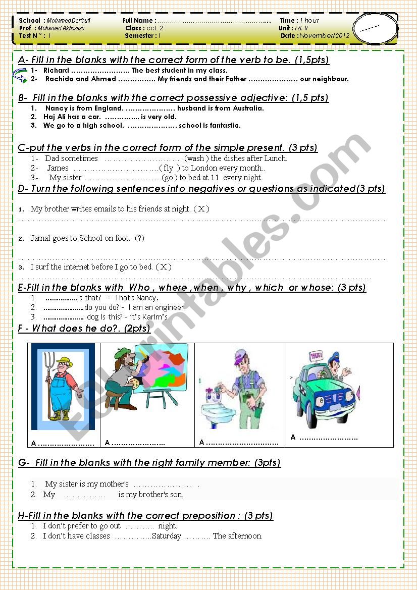 Common core test 1 worksheet