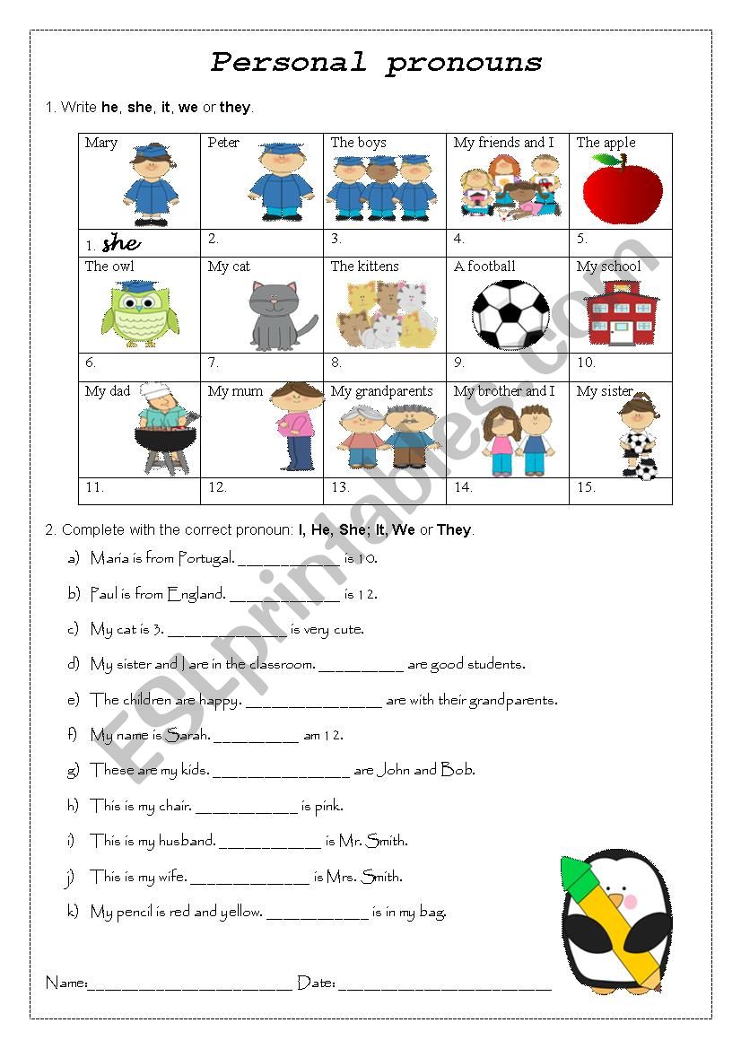 Personal Pronouns Practice - Subject form