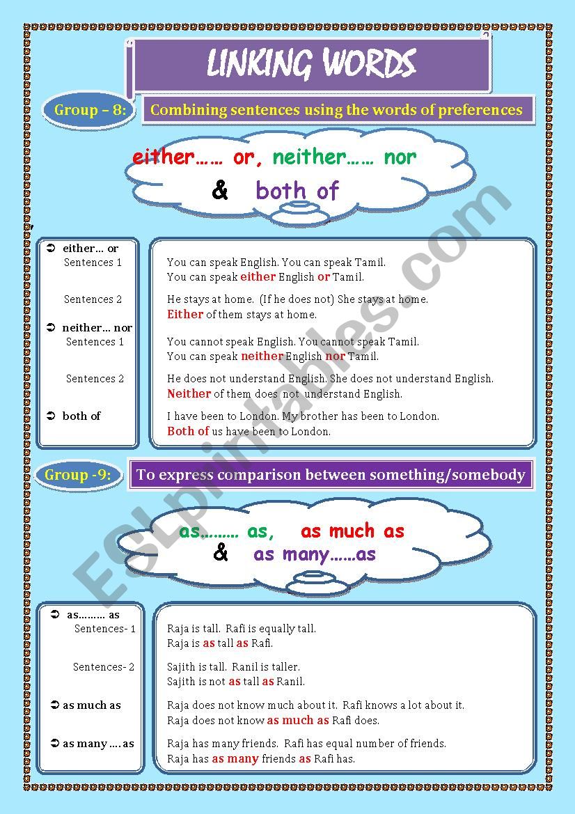 LINKING WORDS (Conjunctions + Adverbs) Page - 09