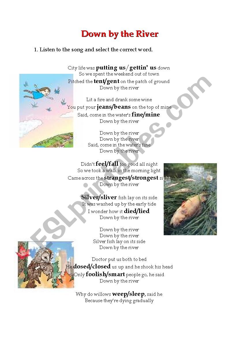 Household Waste Management Lesson Plan via Song Worksheet: Down By The River