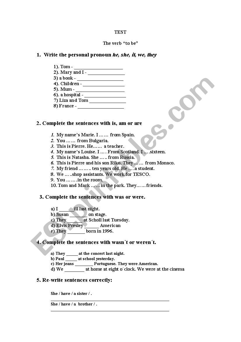 verb to be/to have/todo worksheet