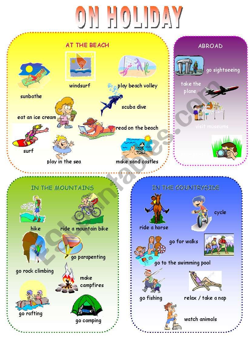 ON HOLIDAY VOCABULARY ESL Worksheet By Marshmallow F 