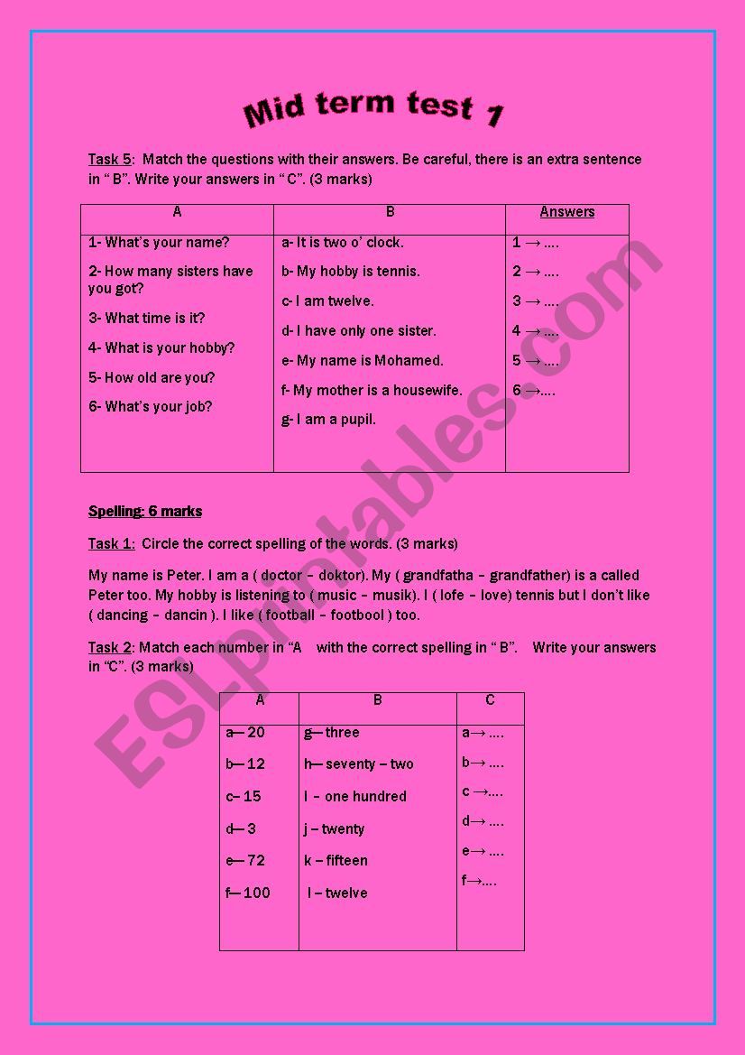 7th form mid term test 1  part 2