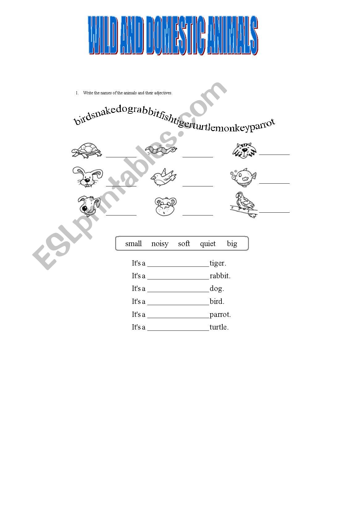 WILD AND DOMESTIC ANIMALS worksheet