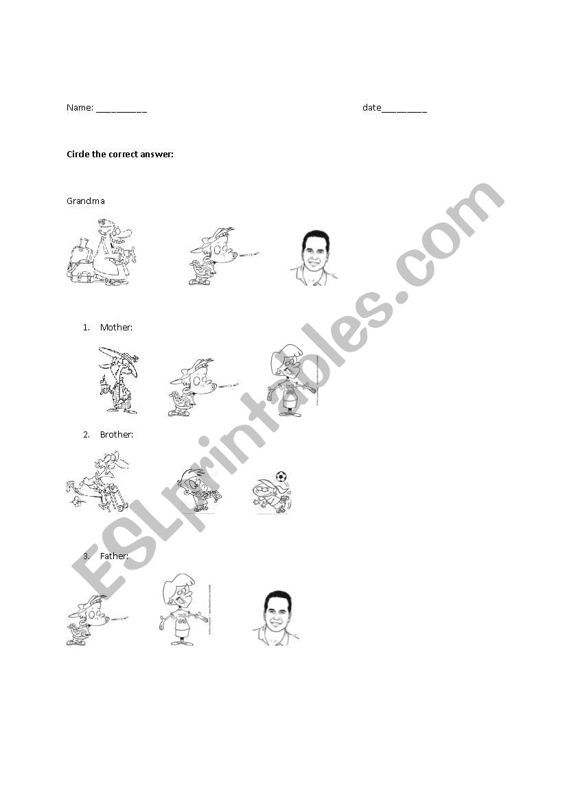 family members worksheet