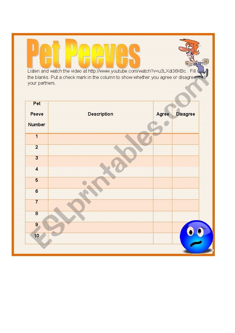 Pet Peeves Listening worksheet