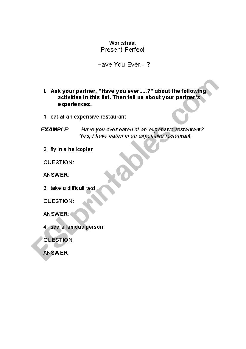 have you ever? worksheet
