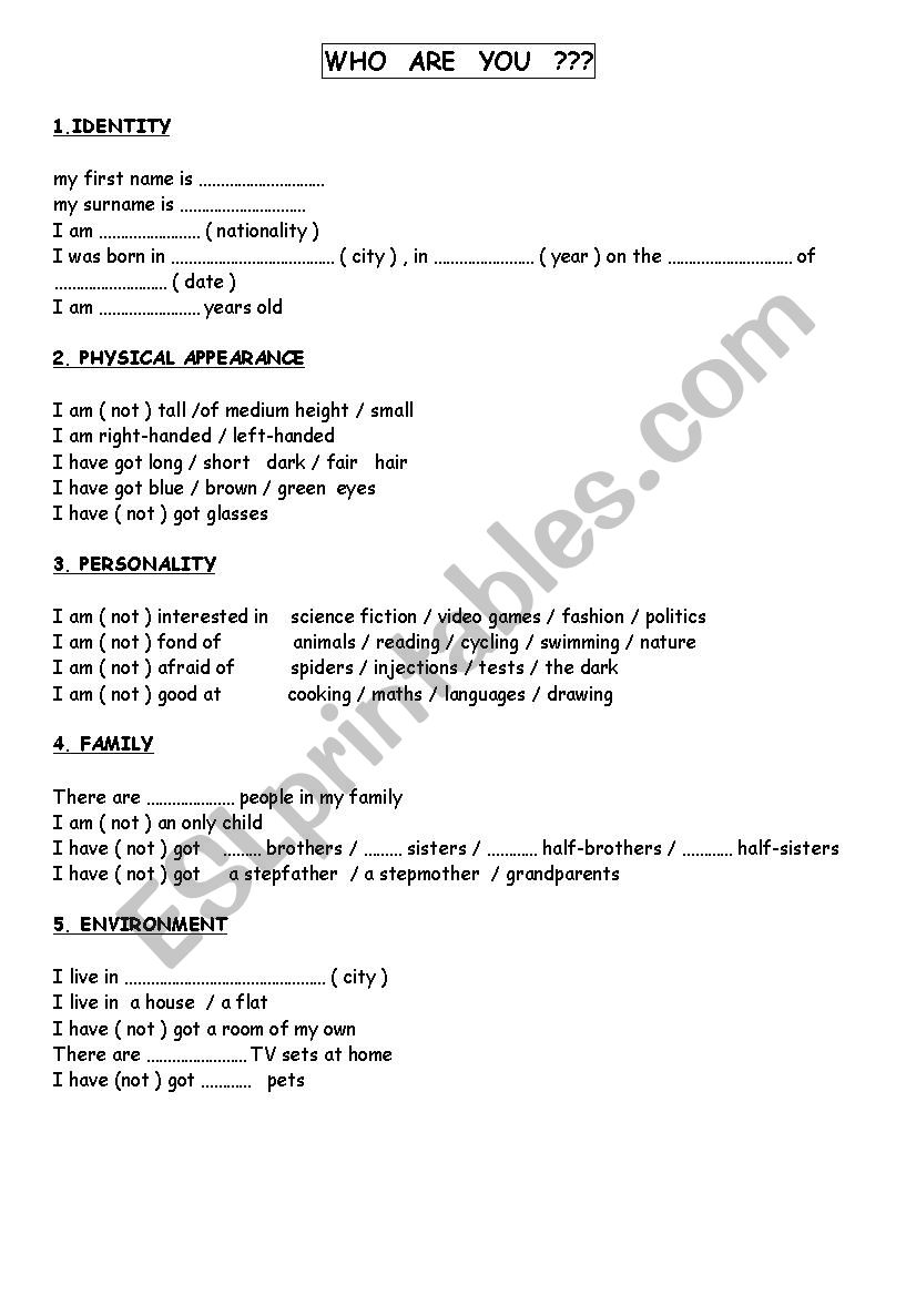 introducing oneself worksheet