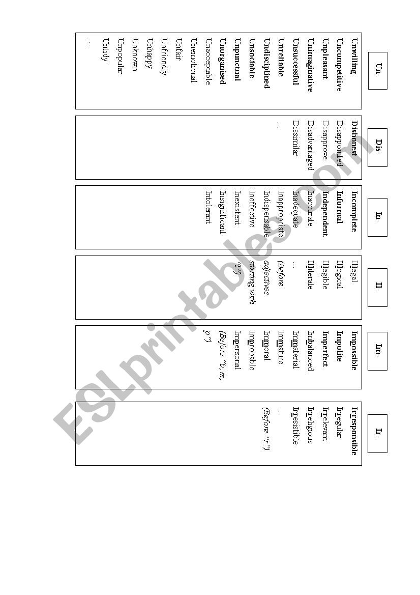 adjective prefixes worksheet