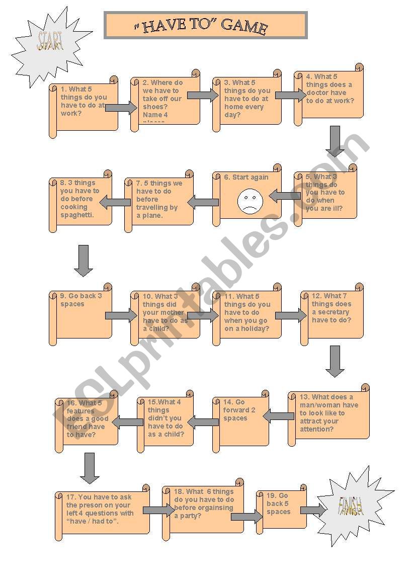 board game HAVE TO worksheet