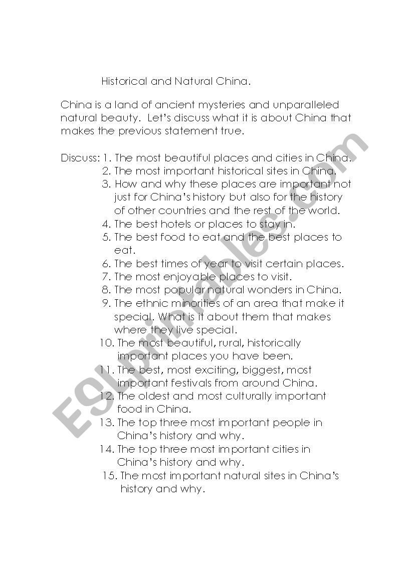 Historical and Natural China worksheet