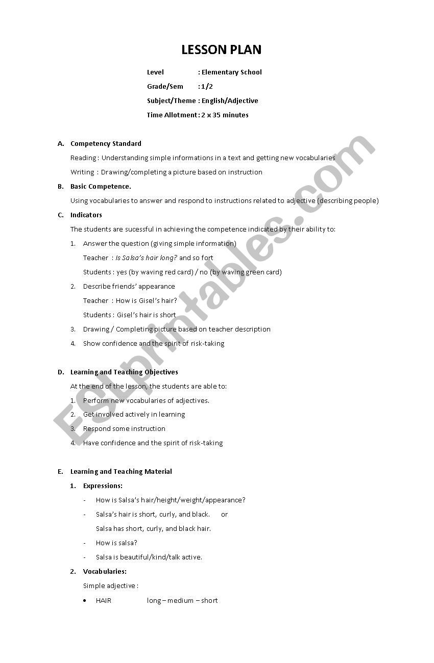 Adjective worksheet