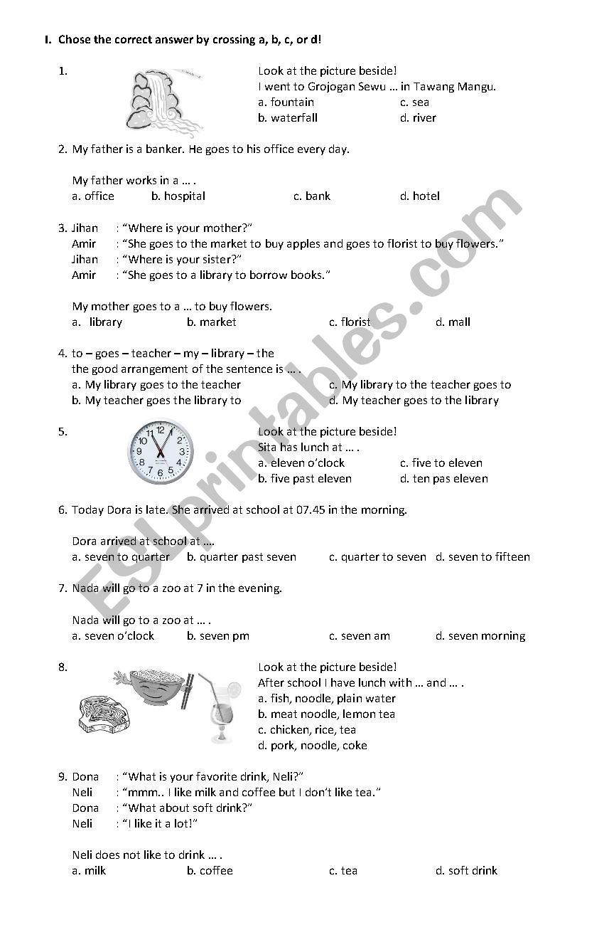 englist test for grade 3 worksheet