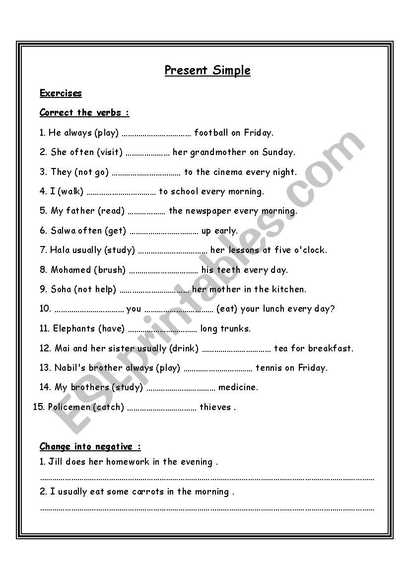 present simple worksheet