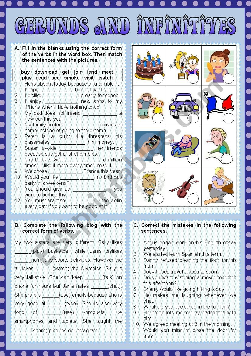 Gerunds and Infinitives worksheet