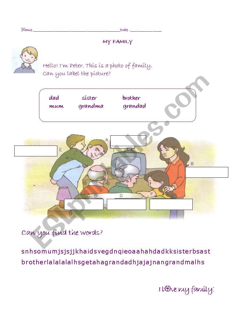 Family vocabulary worksheet