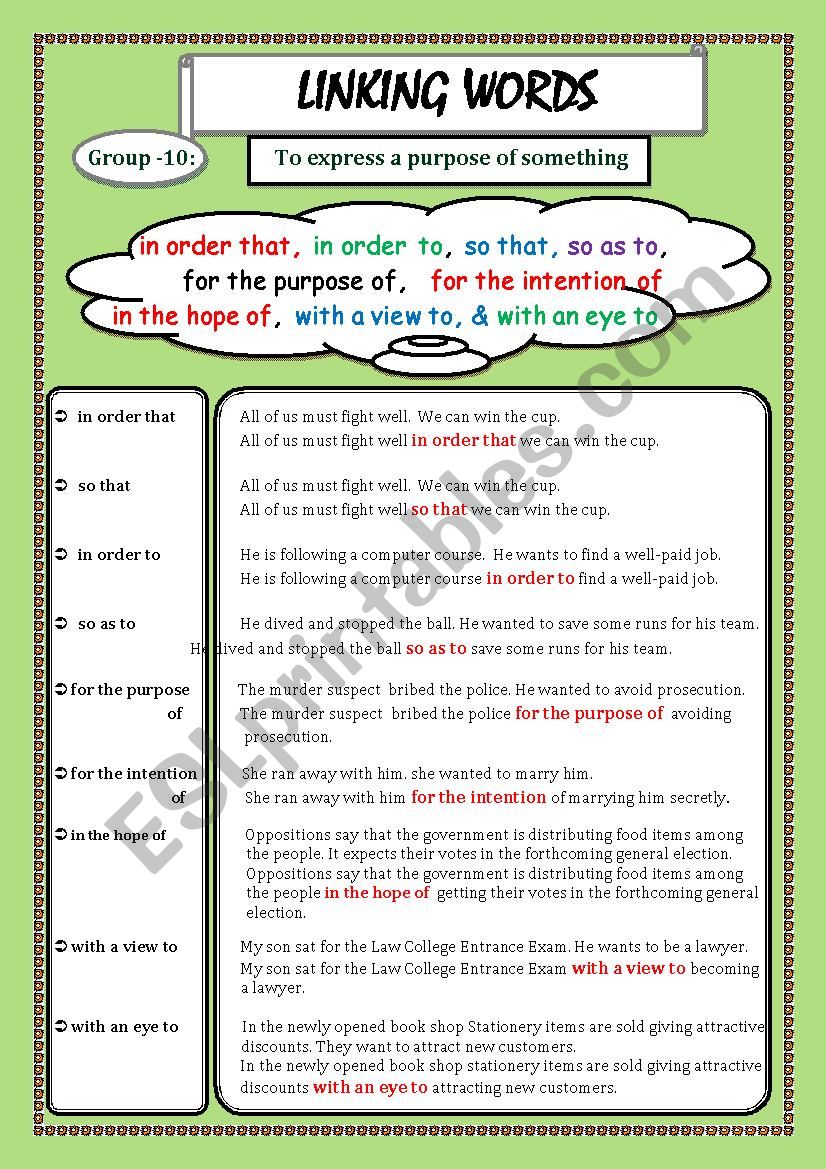 LINKING WORDS (Conjunctions + Adverbs) Page - 10