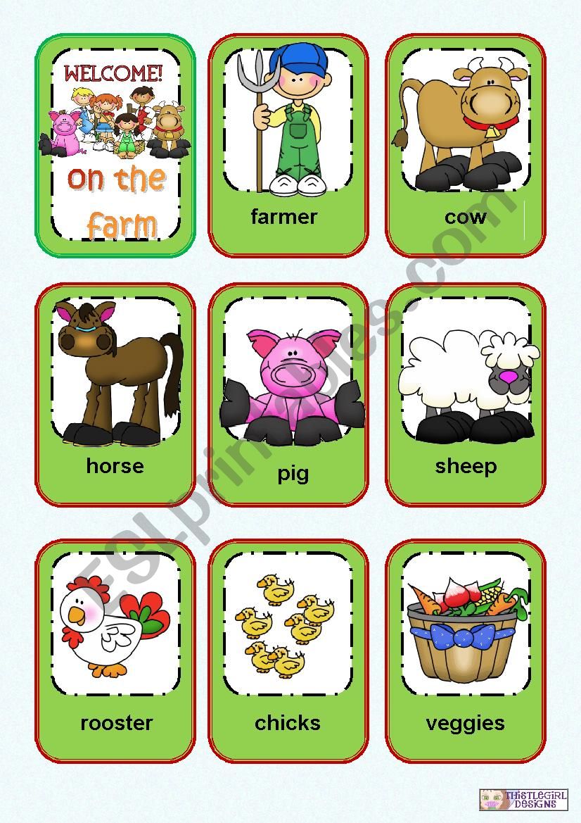Farm animals flashcards worksheet