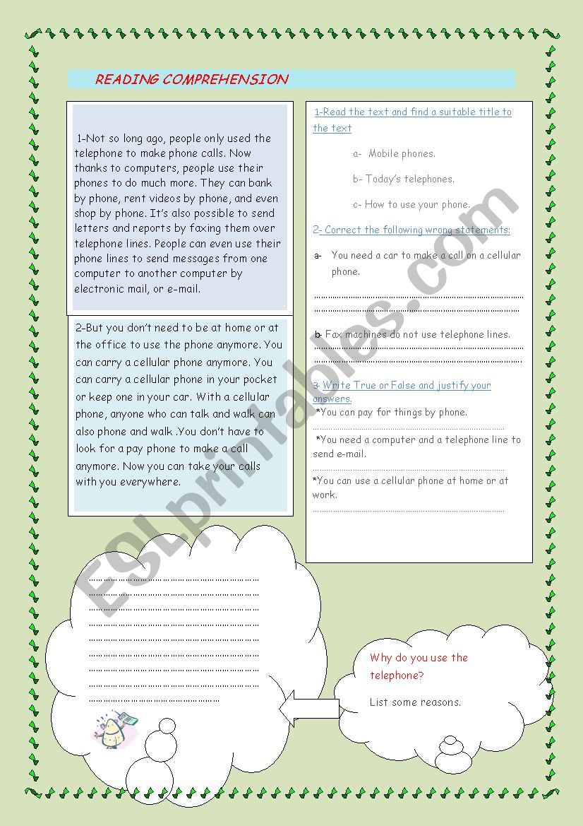 Reading comprehension worksheet