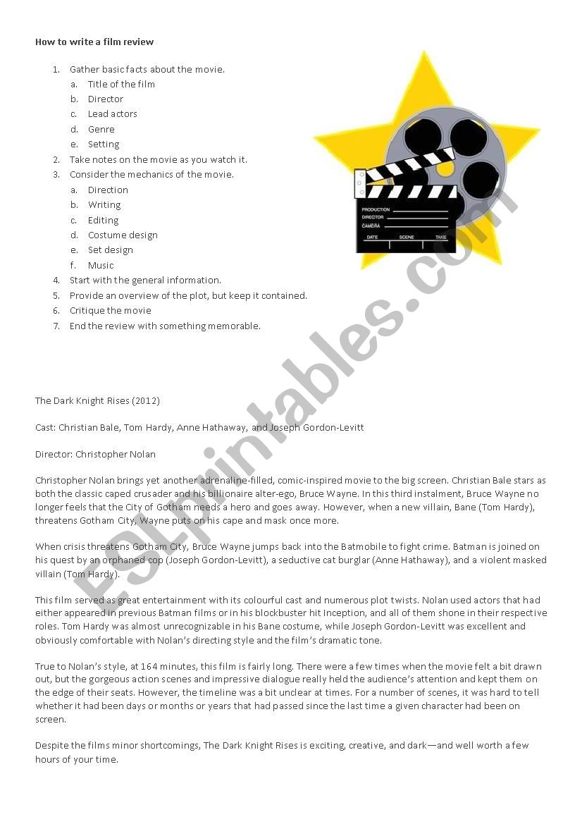 Write a film review worksheet