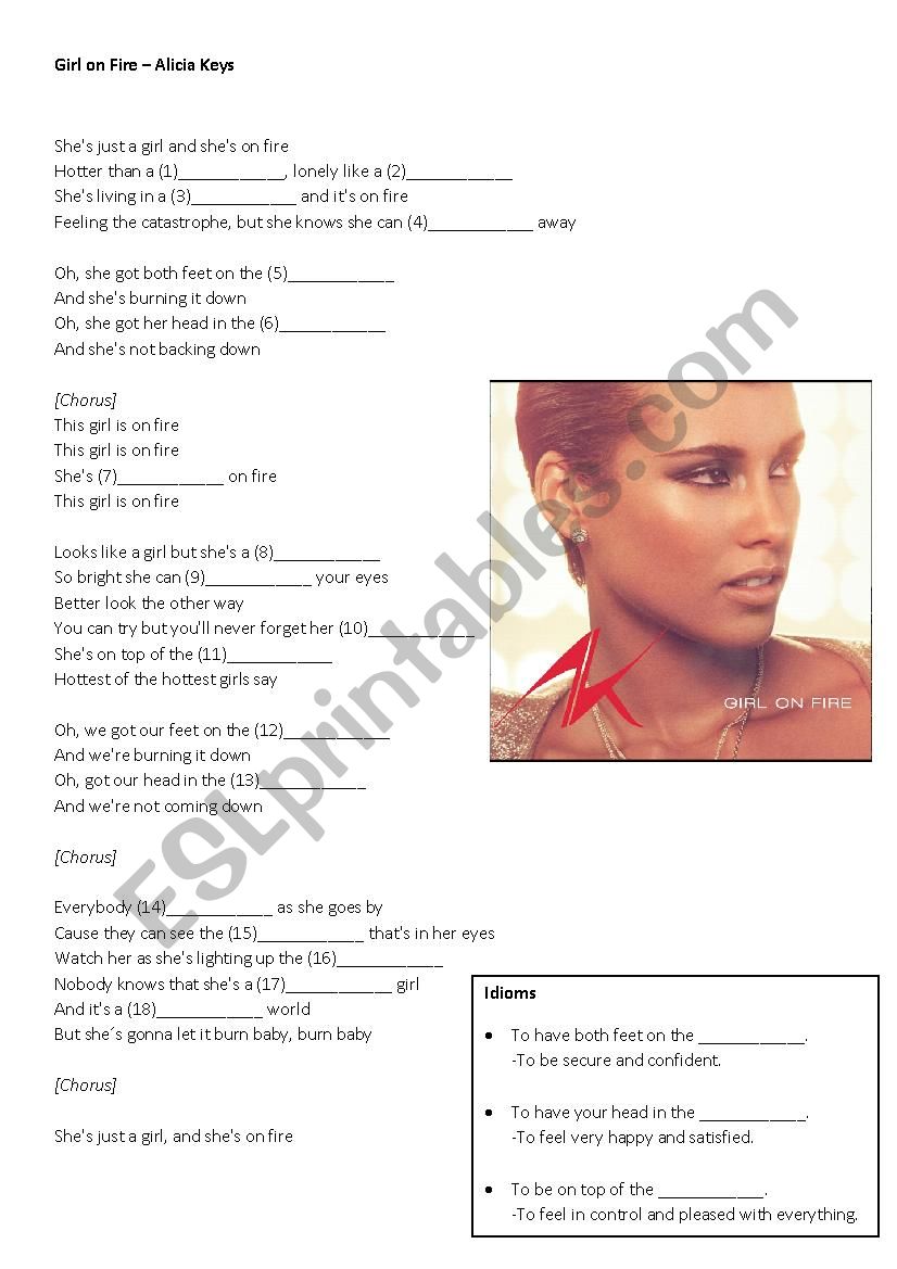 Alicia Keys - Girl on Fire (Song worksheet)