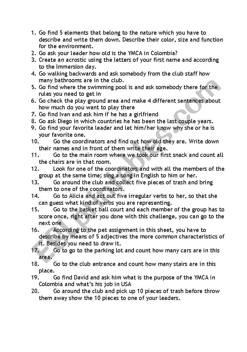 Scavenger Hunt worksheet