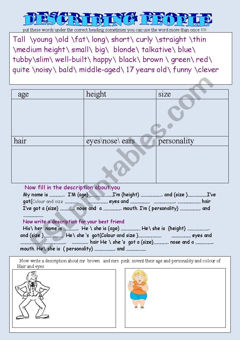  describing people  worksheet