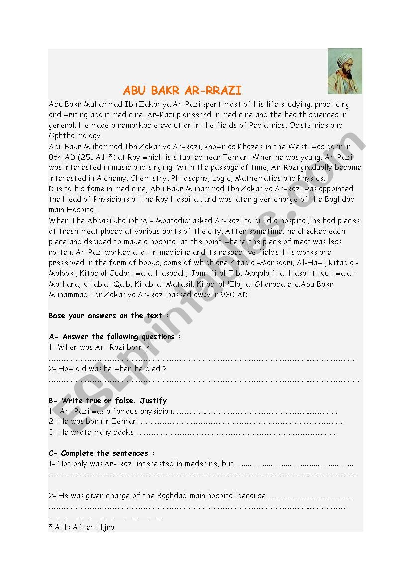 Abu Bakr Arrazi worksheet