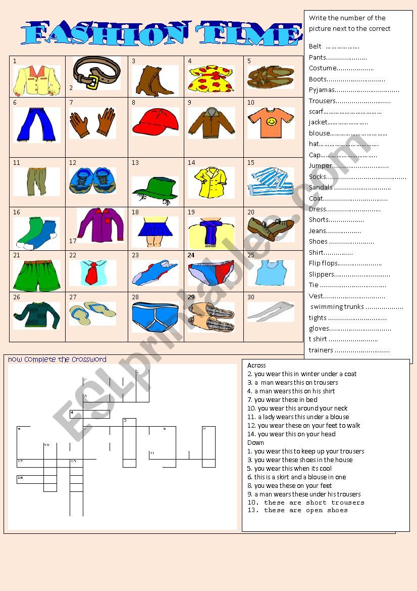 fashion time worksheet