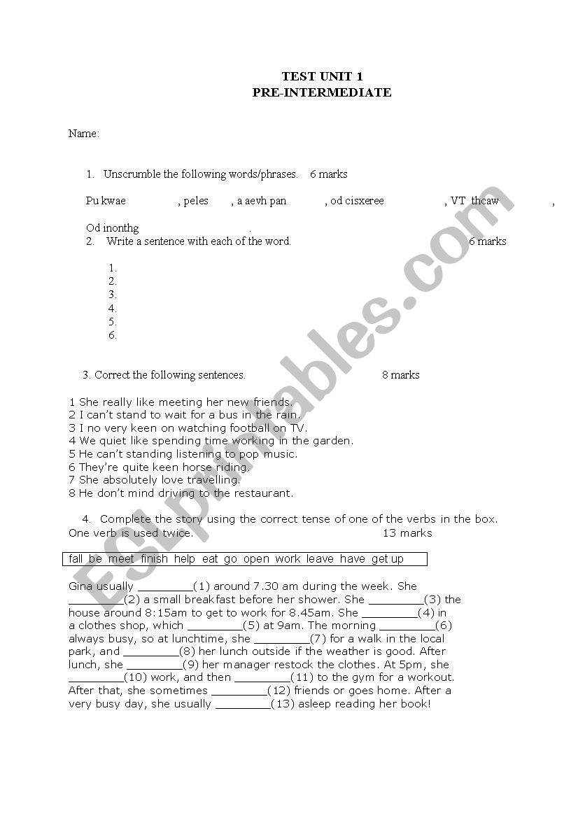 test  worksheet