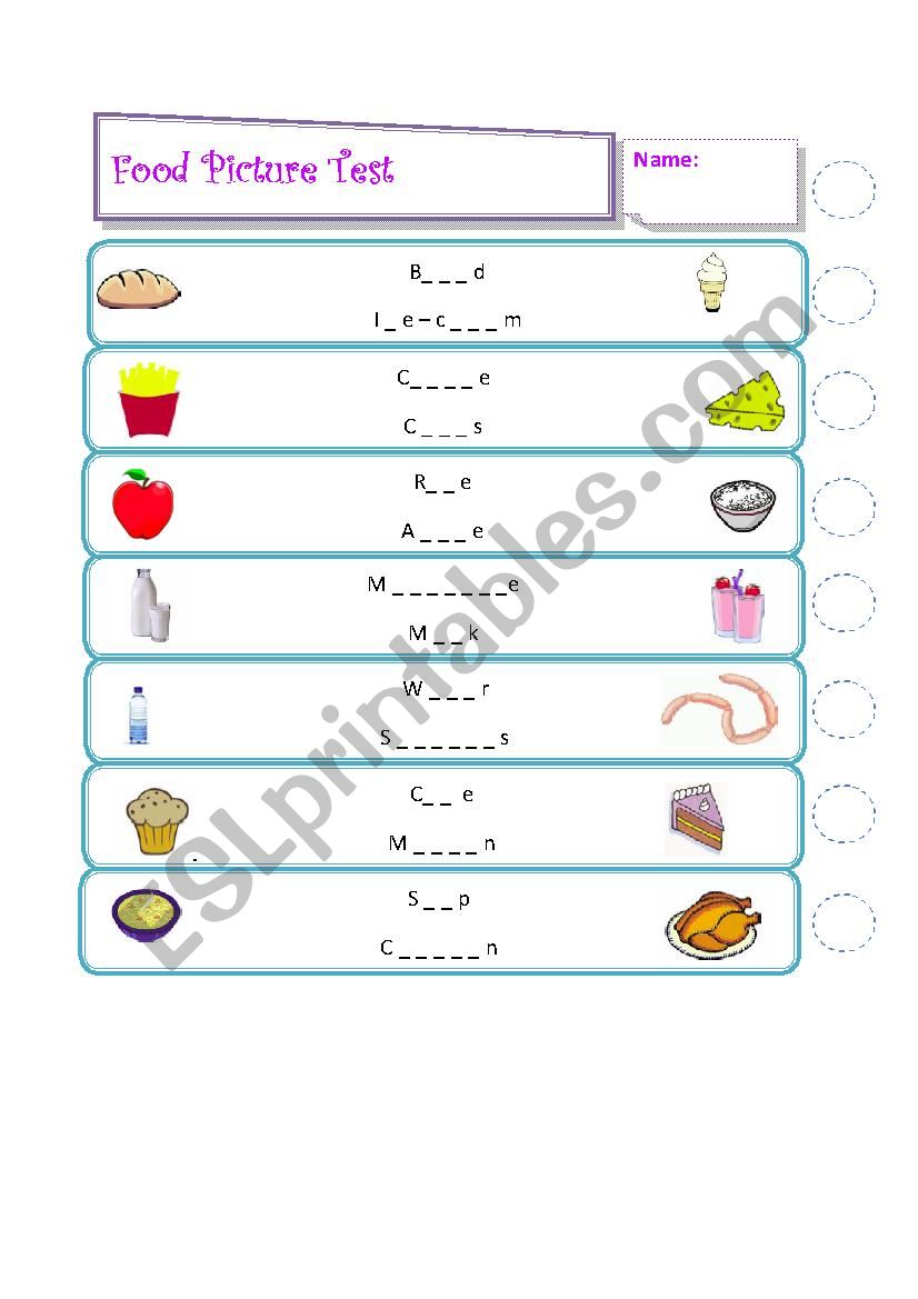 Food test worksheet