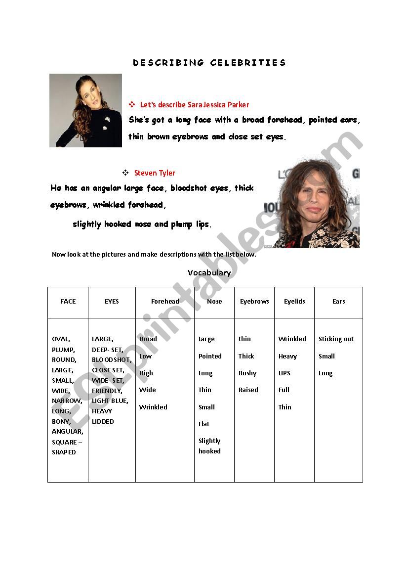 describing faces worksheet