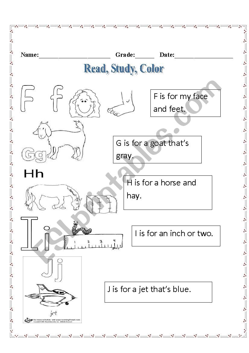 fghij song  worksheet