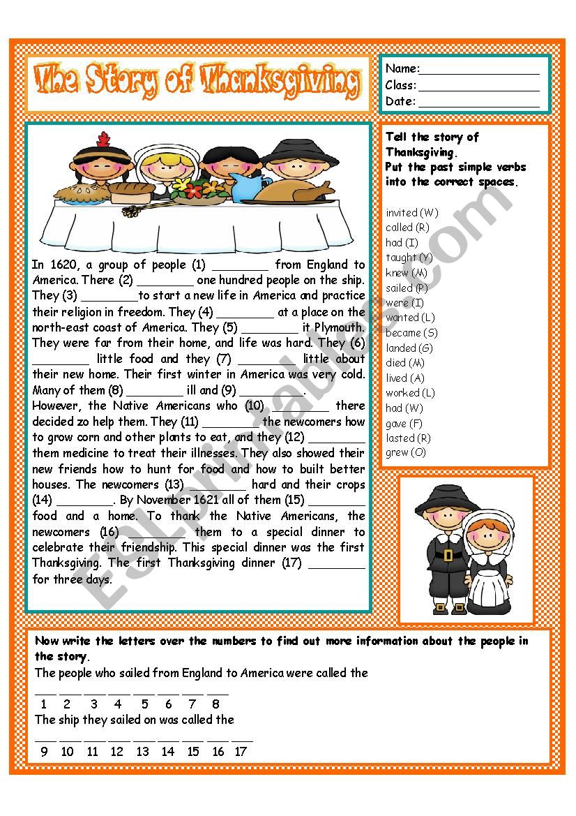 The Story of Thanksgiving worksheet