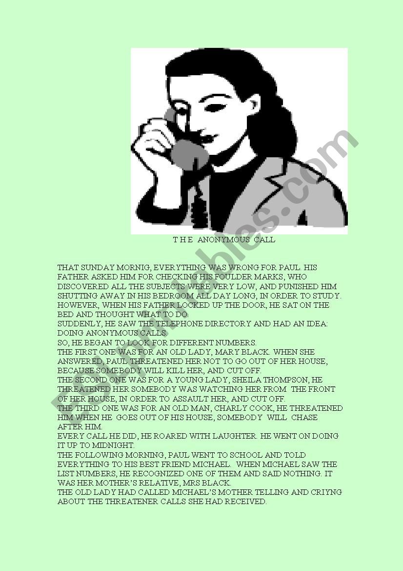 the anonymous call, reading comprehension.