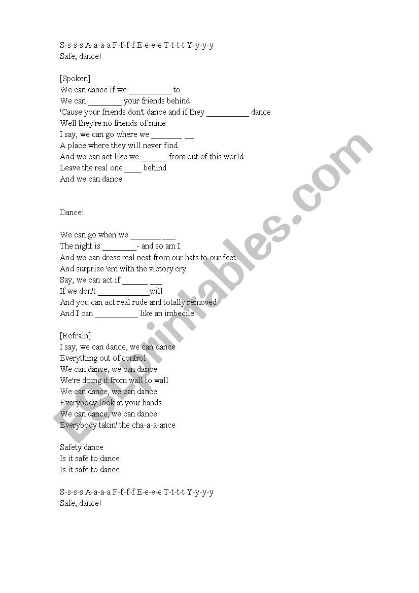 Safety dance worksheet