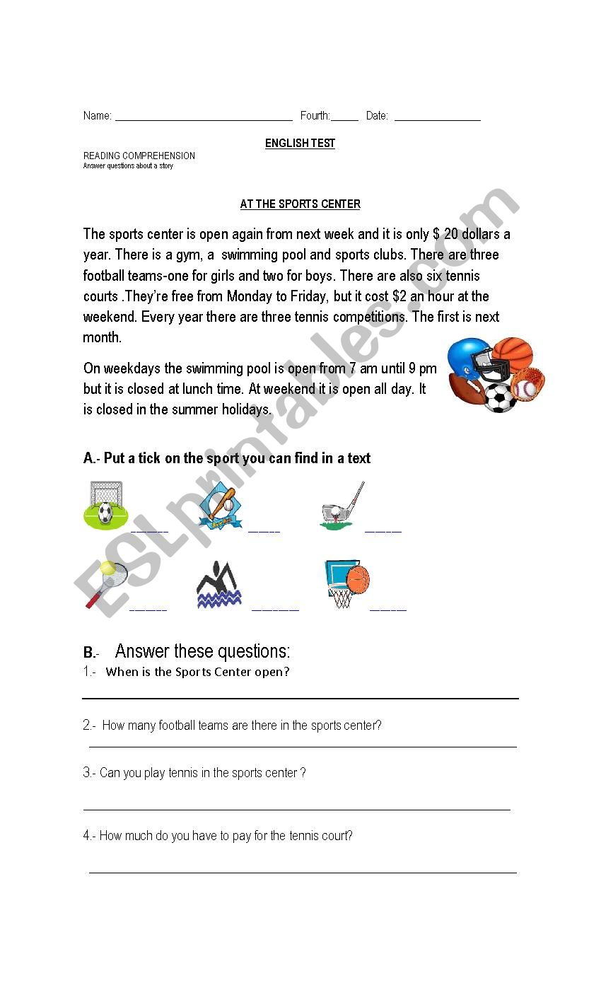 Reading Comprehension quiz worksheet