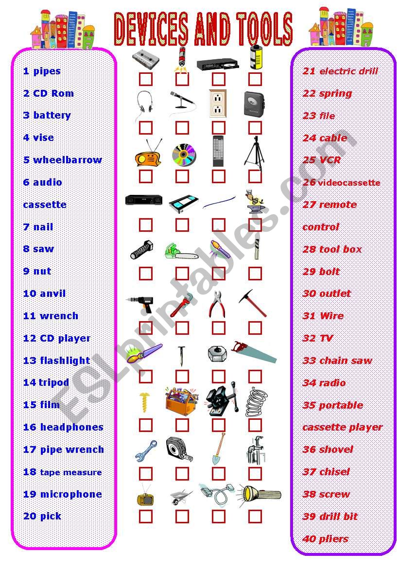 devices and tools worksheet