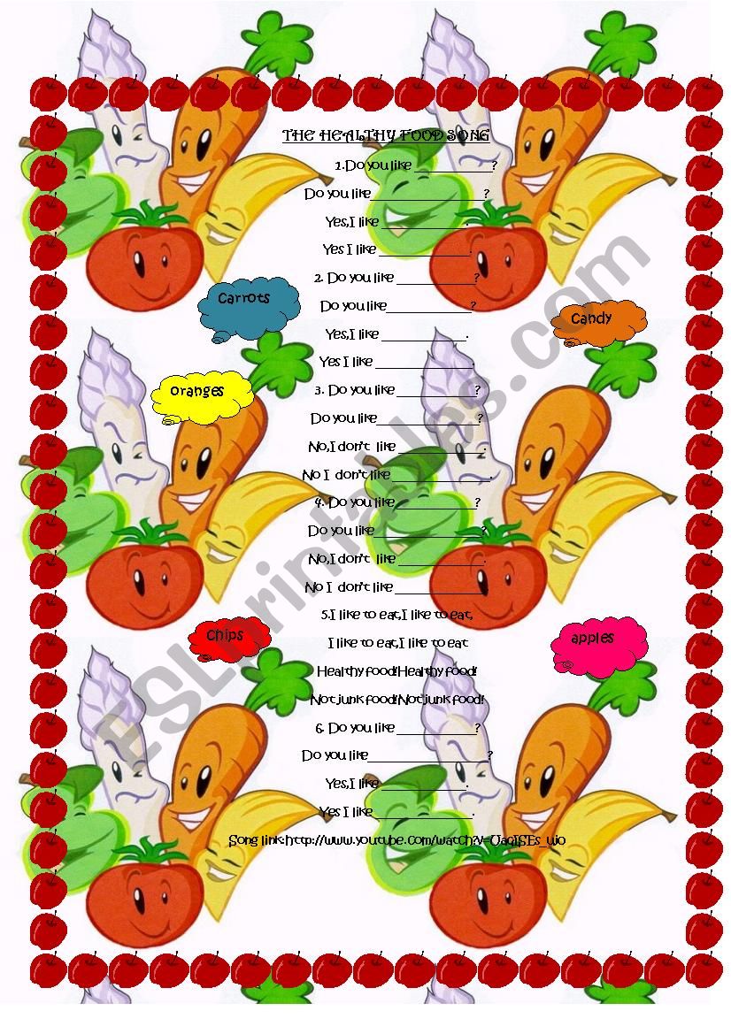 Healthy food song worksheet