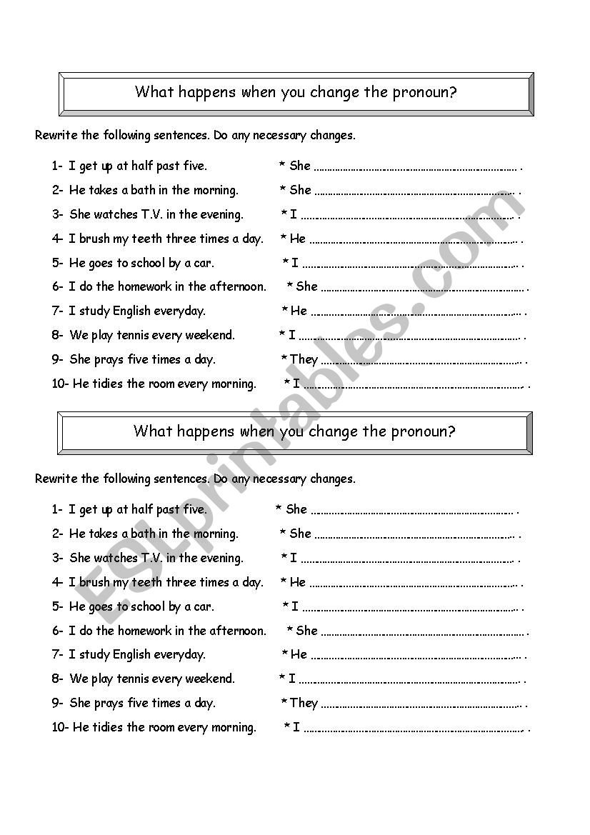 changing pronouns worksheet