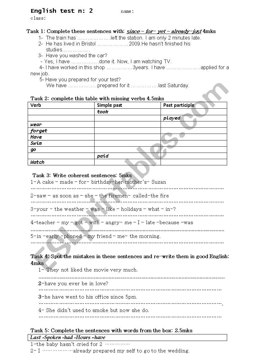 ENGLISH TEST INTERMEDIATE PUPILS