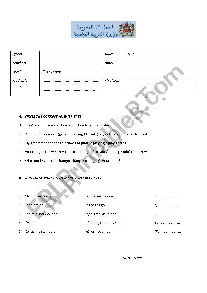 GERUND OR INFINITIVE worksheet