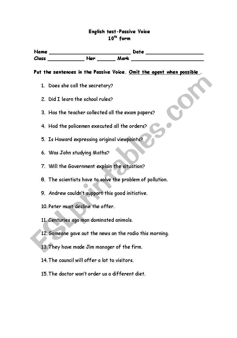 passive voice worksheet