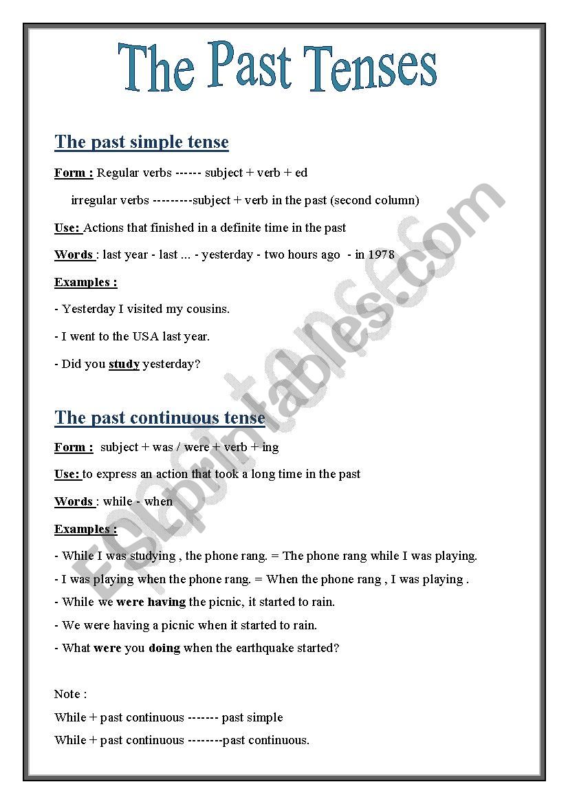 The past tenses  worksheet