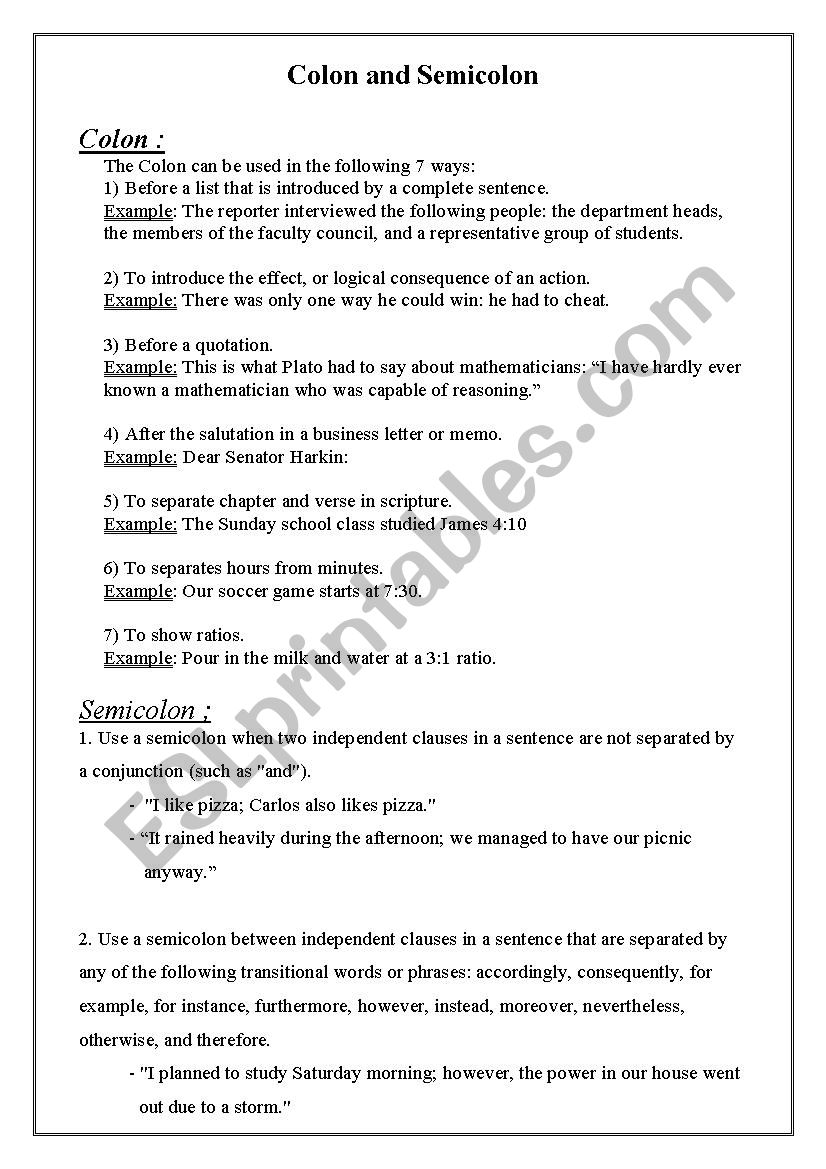 42 Semicolon And Colon Worksheet With Answers Worksheet Master