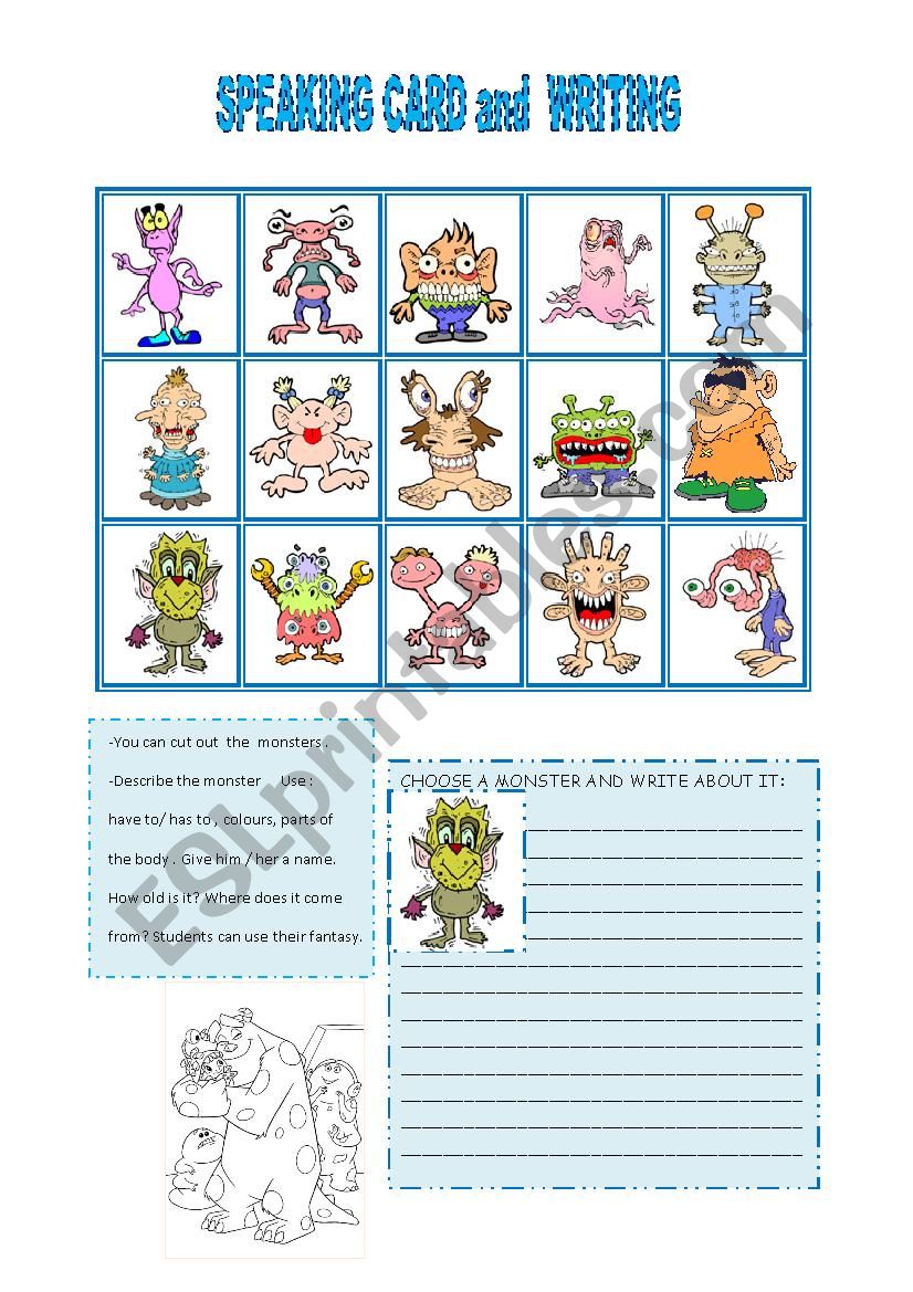 Speaking and writing cards worksheet