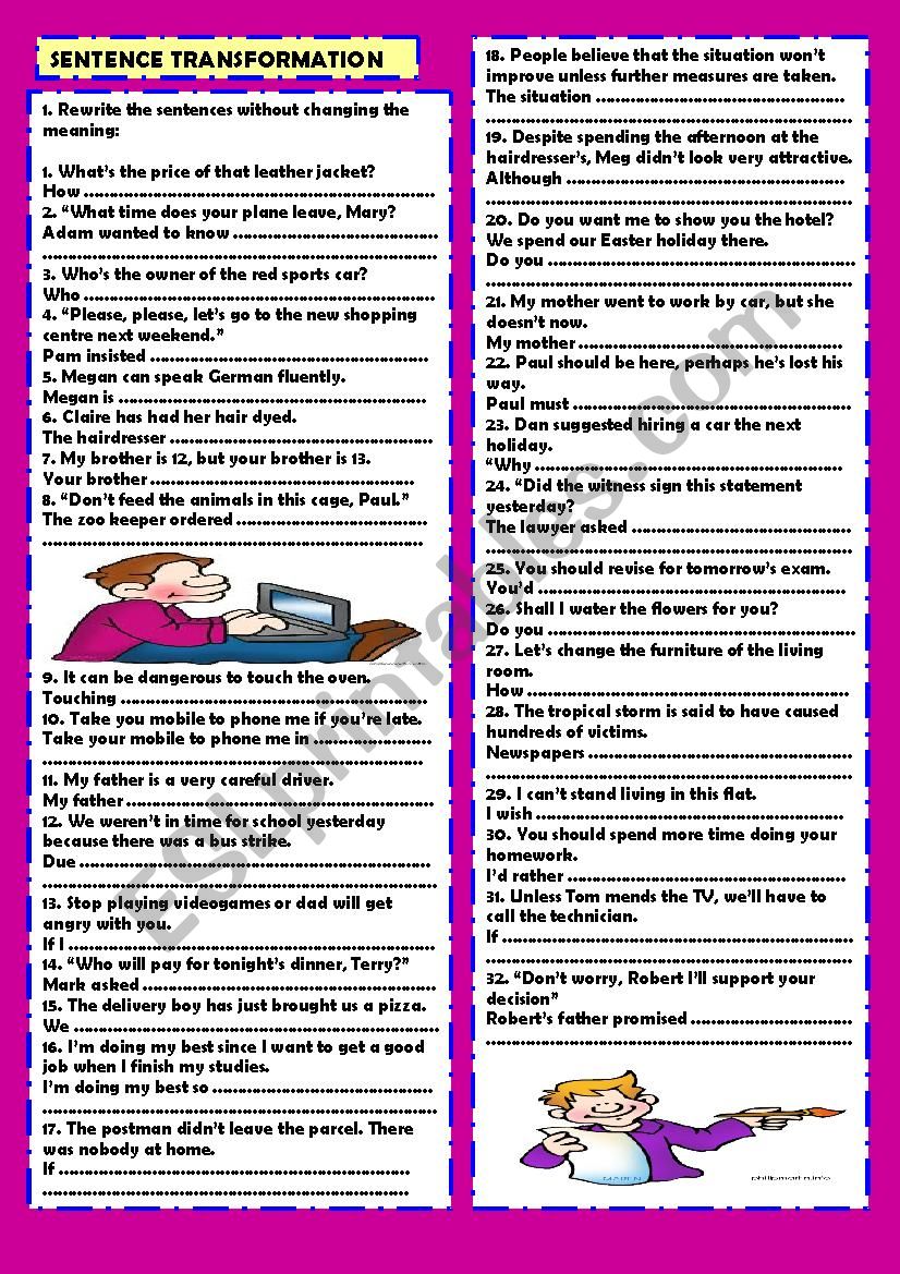 Transformation Of Sentences Worksheet