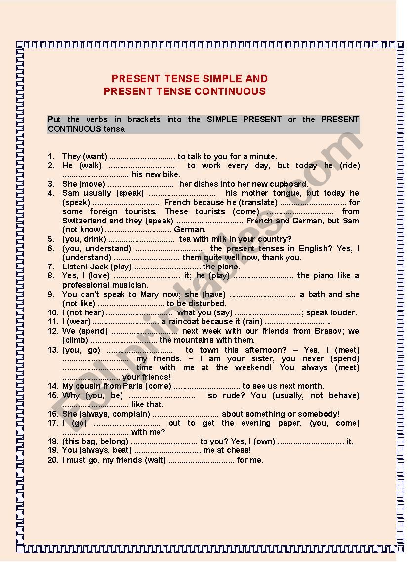 Present Tense Simple vs Present Tense Continuous