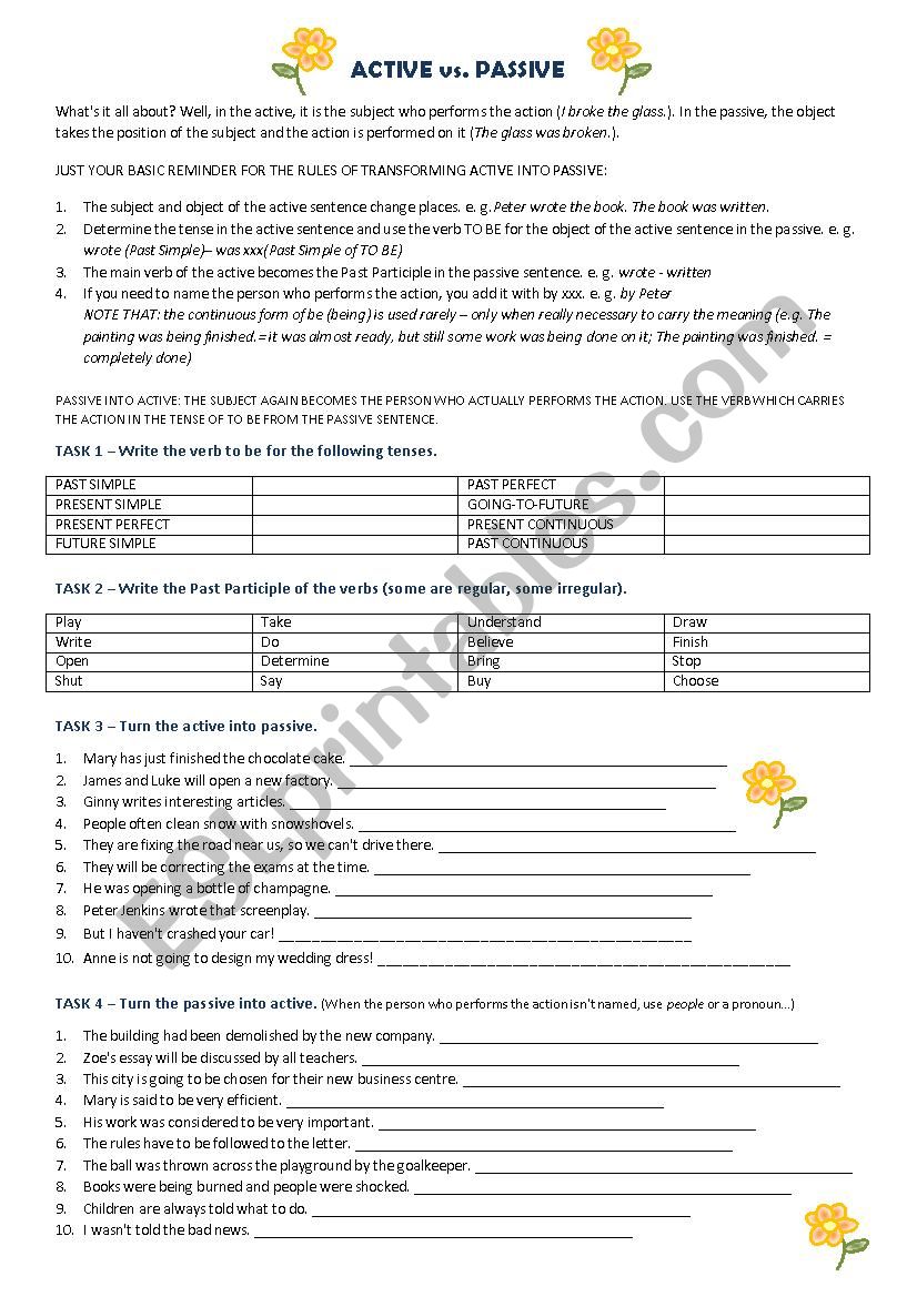 ACTIVE INTO PASSIVE & BACK worksheet